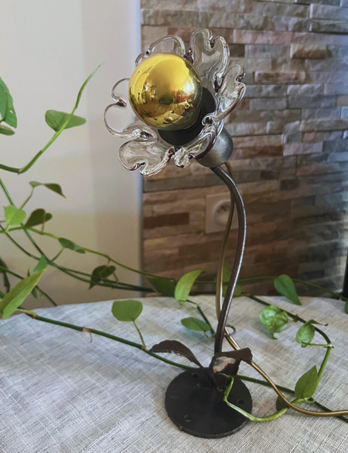 lampe fleur coupelle verre transparent